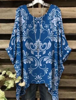 Best Women's Blouse Floral Graphic Elegant Vintage Daily Short Sleeve Batwing Sleeve Crew Neck Regular Tops Daily Holiday Beach Wear Yellow Red Blue Purple Green Summer Spring Women Blouses & Shirts