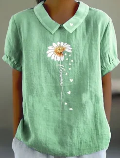 Outlet Women's Blouse Floral Graphic Vintage Tropical Stylish Short Sleeve Peter Pan Collar Regular Tops Work Daily Print Pink Blue Green Gray Summer Spring Women Blouses & Shirts|Shirts
