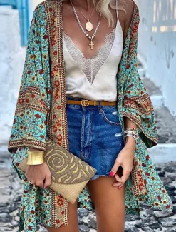 Sale Women's Blouse Flower Modern Casual Long Sleeve Asymmetrical Long Tops Daily Holiday Going out Print Yellow Pink Purple Green Summer Women Boho Tops