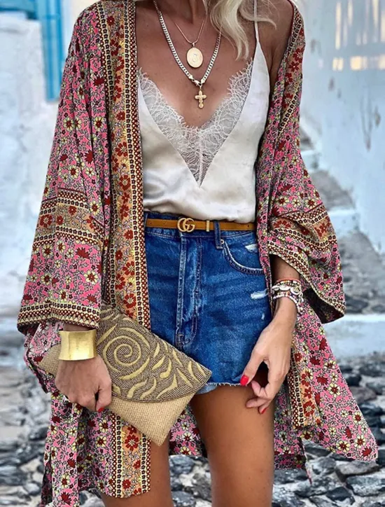 Sale Women's Blouse Flower Modern Casual Long Sleeve Asymmetrical Long Tops Daily Holiday Going out Print Yellow Pink Purple Green Summer Women Boho Tops