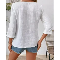 Best Women's Blouse Graphic Animal Elegant Bohemia 3/4 Length Sleeve Notched Neck Regular Tops Daily Linen Like Going out Print Summer Women Shirts