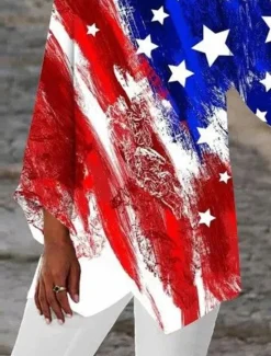 Best Women's Blouse Graphic Flag Vintage Tropical Stylish 3/4 Length Sleeve Crew Neck Regular Tops Daily Print Summer Spring Fall Women Independence Day Top