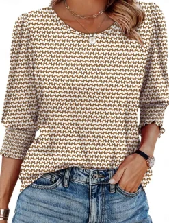 Sale Women's Blouse Graphic Geometric Abstract Tropical Stylish Casual Long Sleeve Crew Neck Regular Tops Daily Print Black White Yellow Orange Green Summer Spring Fall Women Blouses & Shirts