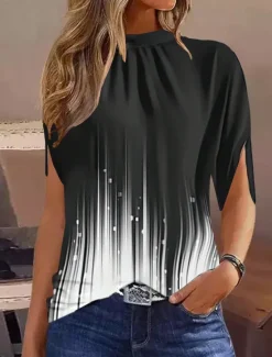 Best Women's Blouse Graphic Marble Elegant Casual Short Sleeve High Neck Regular Tops Daily Holiday Black White Green Summer Women Blouses & Shirts
