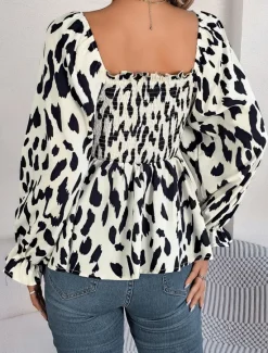 New Women's Blouse Graphic Stylish Casual Long Sleeve Square Neck Regular Tops Daily Print Black White Green Summer Spring Fall Women Blouses & Shirts