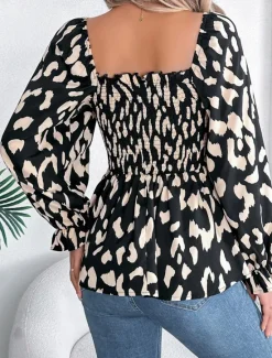 New Women's Blouse Graphic Stylish Casual Long Sleeve Square Neck Regular Tops Daily Print Black White Green Summer Spring Fall Women Blouses & Shirts