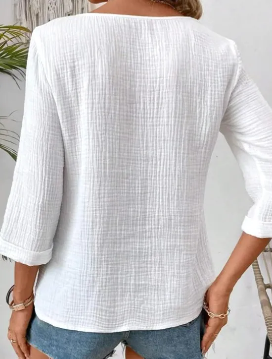 Outlet Women's Blouse Heart Animal Elegant 3/4 Length Sleeve Notched Neck Regular Tops Daily Linen Like Going out Print Summer Women Shirts