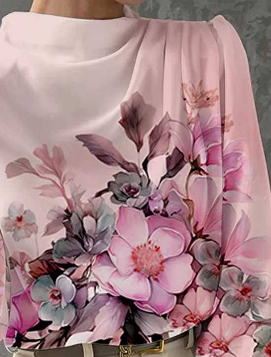 Women's Blouse Long Sleeve Fashion Floral Print Regular Tops Crew Neck Work White Pink Blue Green Spring & Fall Women Spring Tops