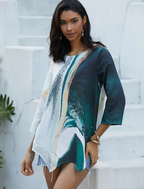 Clearance Women's Blouse Long Sleeve Asymmetrical Hem Chiffon Basic Floral Print Regular Tops Round Neck Casual Daily Spring Fall Women Chiffon Tops|Blouses & Shirts