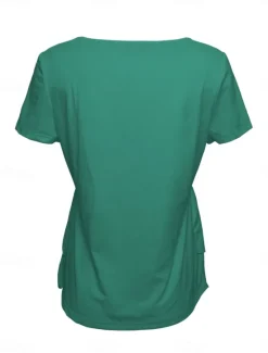 Clearance Women's Blouse Peplum Solid Color Stylish Casual Short Sleeve Crew Neck Regular Tops Daily Ruffle Buttons Black White Blue Orange Green Summer Spring Women Blouses & Shirts