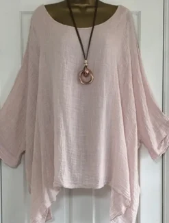 Discount Women's Blouse Plain Basic Casual Linen Like 3/4 Length Sleeve Boat Neck Regular Tops Daily White Pink Red Gray Summer Women Blouses & Shirts