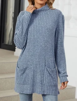 Women's Blouse Pocket Work Stylish Modern Long Sleeve Black Spring Fall Women Tunic Tops