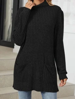 Women's Blouse Pocket Work Stylish Modern Long Sleeve Black Spring Fall Women Tunic Tops