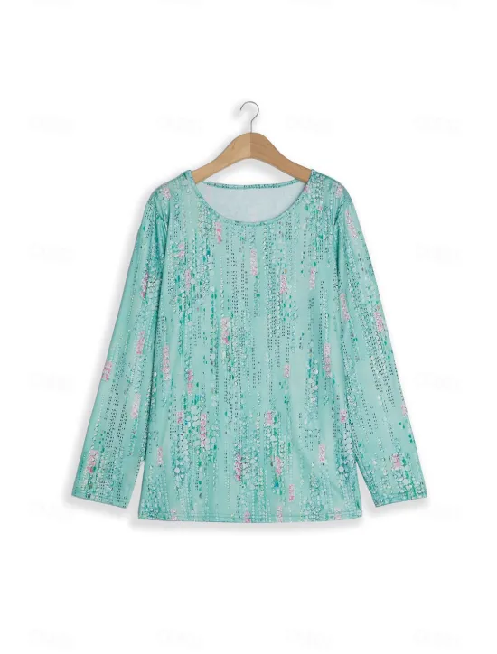 Discount Women's Blouse Sequin Floral Print Three-Quarter Sleeve Keyhole Neckline Elastic Cuffs Loose Fit Golden Yellow Spring Summer Elegant Day to Evening Wear Versatile Top Women Boho Tops