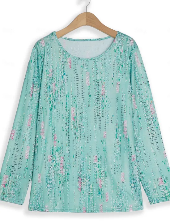 Discount Women's Blouse Sequin Floral Print Three-Quarter Sleeve Keyhole Neckline Elastic Cuffs Loose Fit Golden Yellow Spring Summer Elegant Day to Evening Wear Versatile Top Women Boho Tops