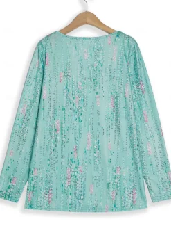Discount Women's Blouse Sequin Floral Print Three-Quarter Sleeve Keyhole Neckline Elastic Cuffs Loose Fit Golden Yellow Spring Summer Elegant Day to Evening Wear Versatile Top Women Boho Tops