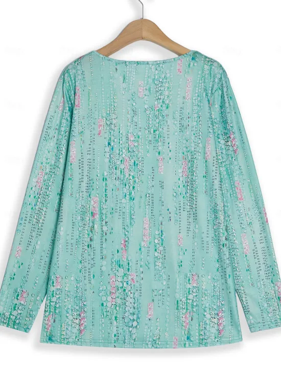 Discount Women's Blouse Sequin Floral Print Three-Quarter Sleeve Keyhole Neckline Elastic Cuffs Loose Fit Golden Yellow Spring Summer Elegant Day to Evening Wear Versatile Top Women Boho Tops