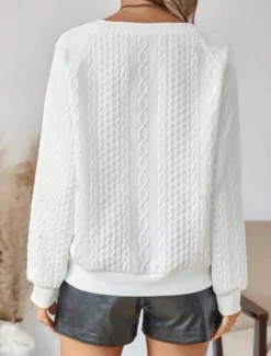 New Women's Blouse Solid Color Stylish Casual Long Sleeve Crew Neck Regular Tops Daily Pocket Buttons Summer Spring Women Pullovers & Tops