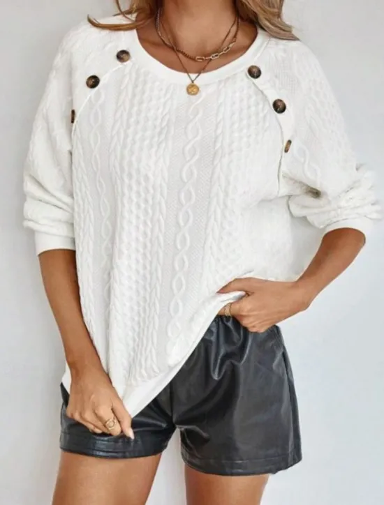 New Women's Blouse Solid Color Stylish Casual Long Sleeve Crew Neck Regular Tops Daily Pocket Buttons Summer Spring Women Pullovers & Tops