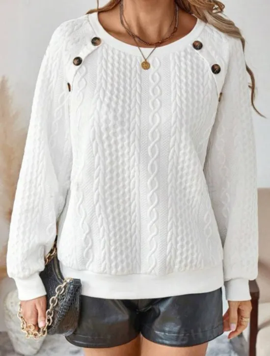 New Women's Blouse Solid Color Stylish Casual Long Sleeve Crew Neck Regular Tops Daily Pocket Buttons Summer Spring Women Pullovers & Tops