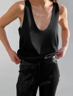 Best Women's Blouse Solid Color Stylish Sexy Casual Sleeveless U Neck Regular Tops Daily Going out Black White Summer Spring Women Blouses & Shirts
