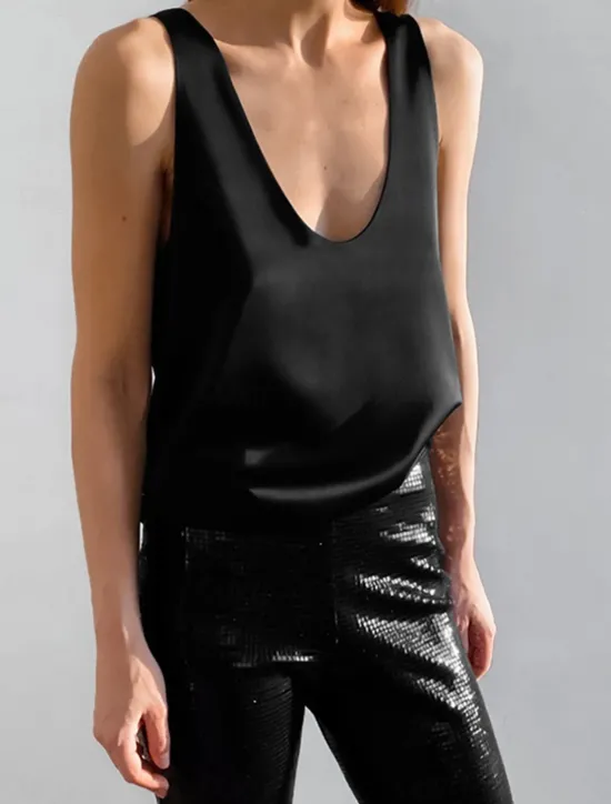Best Women's Blouse Solid Color Stylish Sexy Casual Sleeveless U Neck Regular Tops Daily Going out Black White Summer Spring Women Blouses & Shirts
