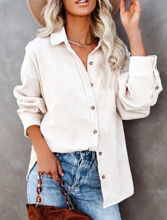 Clearance Women's Blouse Solid Color Casual Long Sleeve Shirt Collar Vacation Going out Pocket White Wine Orange Green Fall Winter Women Blouses & Shirts