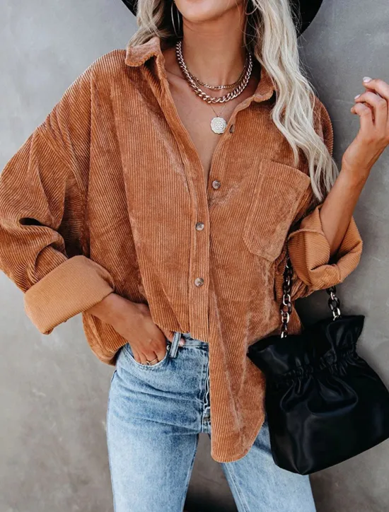 Clearance Women's Blouse Solid Color Casual Long Sleeve Shirt Collar Vacation Going out Pocket White Wine Orange Green Fall Winter Women Blouses & Shirts