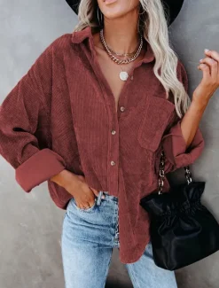 Clearance Women's Blouse Solid Color Casual Long Sleeve Shirt Collar Vacation Going out Pocket White Wine Orange Green Fall Winter Women Blouses & Shirts