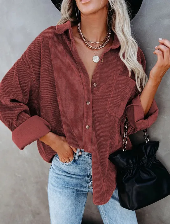 Clearance Women's Blouse Solid Color Casual Long Sleeve Shirt Collar Vacation Going out Pocket White Wine Orange Green Fall Winter Women Blouses & Shirts