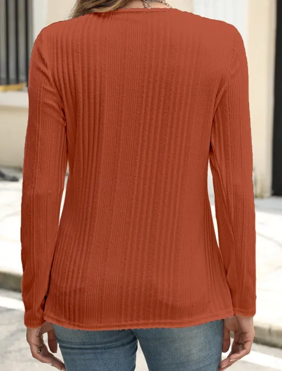 Outlet Women's Blouse Solid Color Stylish Casual Long Sleeve Crew Neck Regular Tops Daily Buttons Black White Blue Purple Orange Summer Spring Fall Women T-Shirts