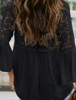 Best Women's Blouse Solid Color Stylish Casual Long Sleeve V Neck Regular Tops Daily Buttons Black White Red Purple Green Summer Spring Women Lace Tops