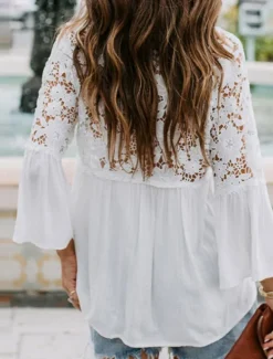 Best Women's Blouse Solid Color Stylish Casual Long Sleeve V Neck Regular Tops Daily Buttons Black White Red Purple Green Summer Spring Women Lace Tops