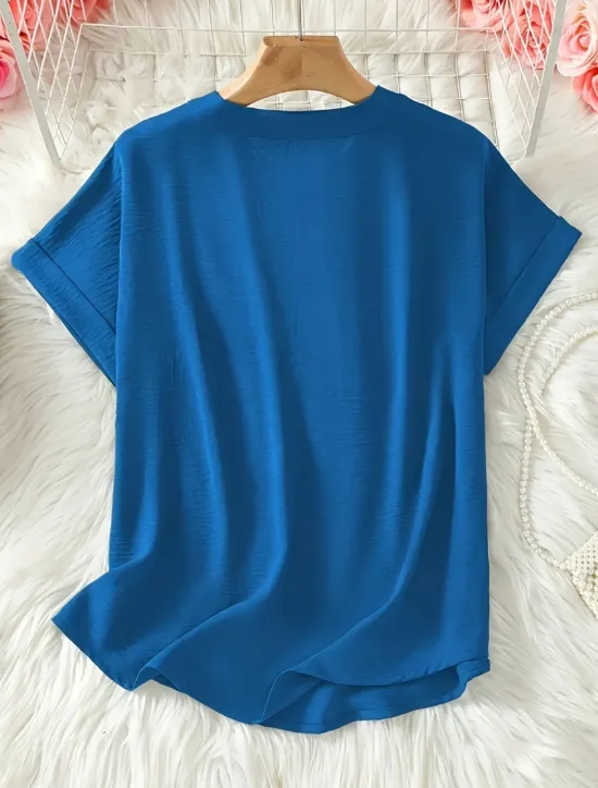 New Women's Blouse Solid Color Stylish Casual Short Sleeve V Neck Regular Tops Daily Black Army Green Blue Summer Women Blouses & Shirts