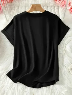 New Women's Blouse Solid Color Stylish Casual Short Sleeve V Neck Regular Tops Daily Black Army Green Blue Summer Women Blouses & Shirts