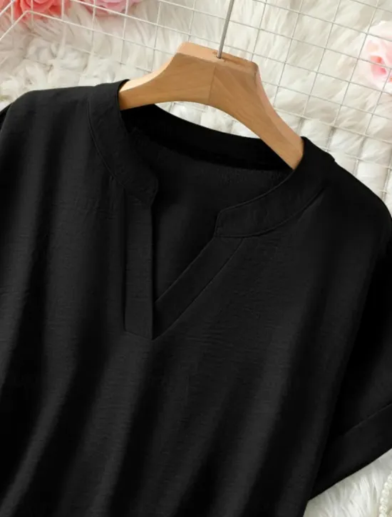 New Women's Blouse Solid Color Stylish Casual Short Sleeve V Neck Regular Tops Daily Black Army Green Blue Summer Women Blouses & Shirts