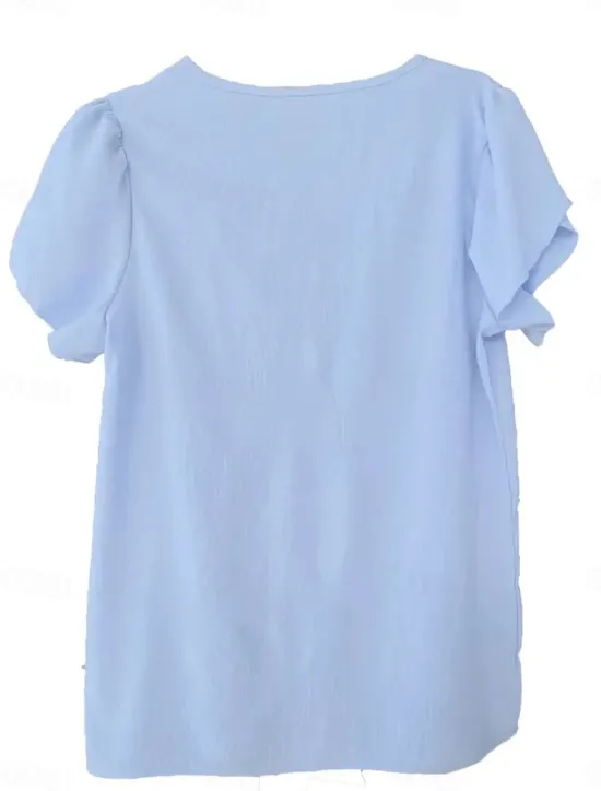 Discount Women's Blouse Solid Color Elegant Casual Short Sleeve Asymmetrical Regular Tops Daily Holiday Pleated Summer Women Shirts