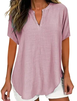 Women's Blouse Solid Color Elegant Casual Short Sleeve V Neck Regular Tops Daily Holiday Black White Pink Blue Green Summer Spring Women Blouses & Shirts