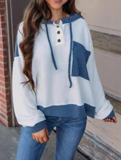 Best Women's Blouse Solid Color Vintage Daily Stylish Long Sleeve Hooded Regular Tops Daily Holiday Patchwork White + blue Light Purple Green Apricot Rose Pink Spring Fall Winter Women Hoodies & Sweatshirts