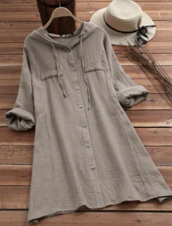 Clearance Women's Blouse Solid Color Casual Long Sleeve Hooded Long Tops Daily Pocket Buttons Yellow Wine Fuchsia Gray Summer Fall Women Hoodies & Sweatshirts