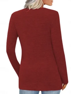 Best Women's Blouse Solid Color Stylish Casual Long Sleeve V Neck Regular Tops Daily Buttons Black Pink Wine Purple Summer Spring Women Blouses & Shirts