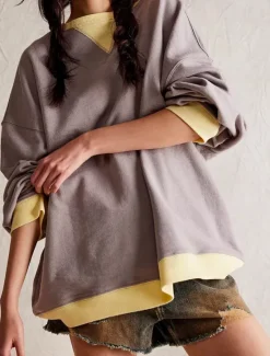 Online Women's Blouse Solid Color Active Vintage Sports Long Sleeve Crew Neck Regular Tops Work Daily Holiday Patchwork off white Black Rose Red Grey Spring Fall Winter Women Hoodies & Sweatshirts