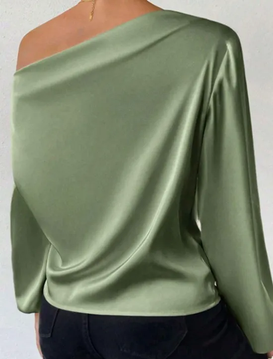 Sale Women's Blouse Solid Color Basic Casual Long Sleeve Lantern Sleeve Asymmetrical Regular Tops Work Daily Holiday Ruched Patchwork White Green Beige Spring Fall Women Blouses & Shirts
