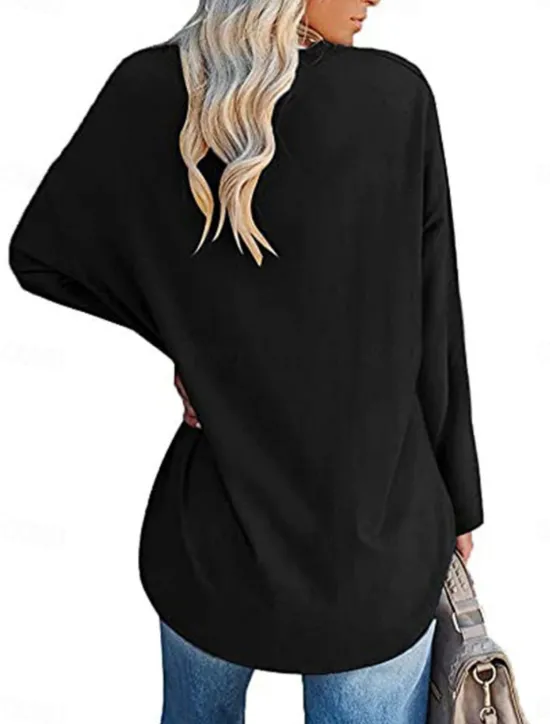 Discount Women's Blouse Solid Color Stylish Casual Long Sleeve Crew Neck Regular Tops Daily Black White Yellow Pink Spring Fall Prefall Women T-Shirts