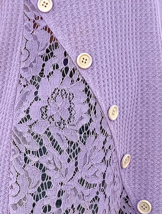Women's Blouse Solid Color Elegant Stylish Casual Short Sleeve V Neck Regular Tops Daily Holiday Lace Buttons Purple Green Khaki Summer Women Lace Tops