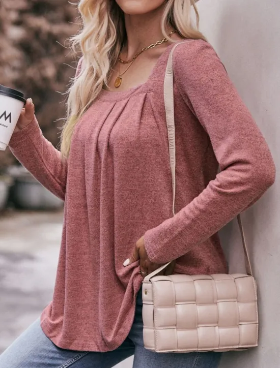 New Women's Blouse Solid Color Floral Plain Stylish Casual Long Sleeve Square Neck Regular Tops Daily Ruched Black Pink Blue Light Blue Summer Spring Fall Women Blouses & Shirts