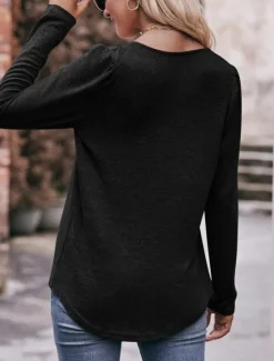 New Women's Blouse Solid Color Floral Plain Stylish Casual Long Sleeve Square Neck Regular Tops Daily Ruched Black Pink Blue Light Blue Summer Spring Fall Women Blouses & Shirts