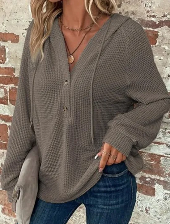 Best Women's Blouse Solid Color Stylish Casual Long Sleeve Hooded Regular Tops Daily Buttons Black Army Green Navy Blue Blue Brown Spring Fall Winter Women Hoodies & Sweatshirts