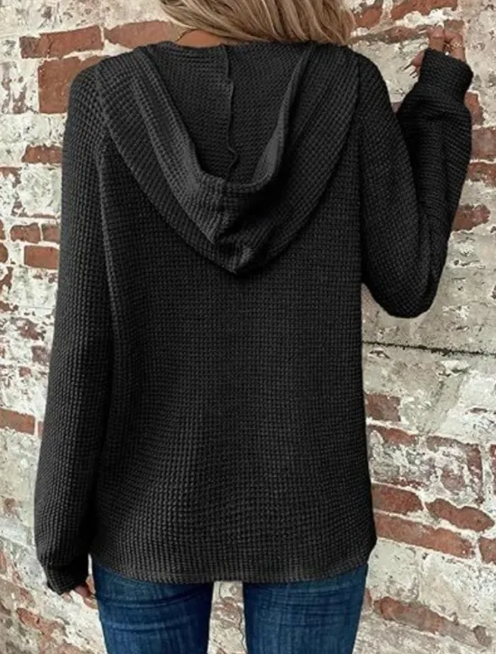 Best Women's Blouse Solid Color Stylish Casual Long Sleeve Hooded Regular Tops Daily Buttons Black Army Green Navy Blue Blue Brown Spring Fall Winter Women Hoodies & Sweatshirts