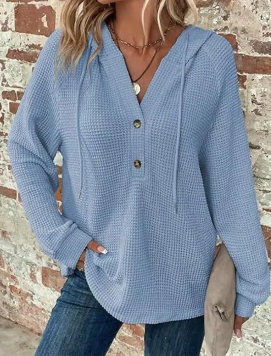 Best Women's Blouse Solid Color Stylish Casual Long Sleeve Hooded Regular Tops Daily Buttons Black Army Green Navy Blue Blue Brown Spring Fall Winter Women Hoodies & Sweatshirts